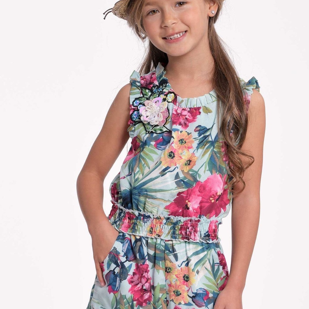 Hannah Banana Girls Tropical Floral Print Romper